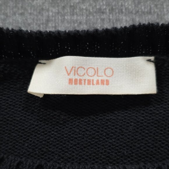 ViCOLO Northland Sweater Womens S/M Black White LS Pullover Italy Cotton Casual - Picture 4 of 14